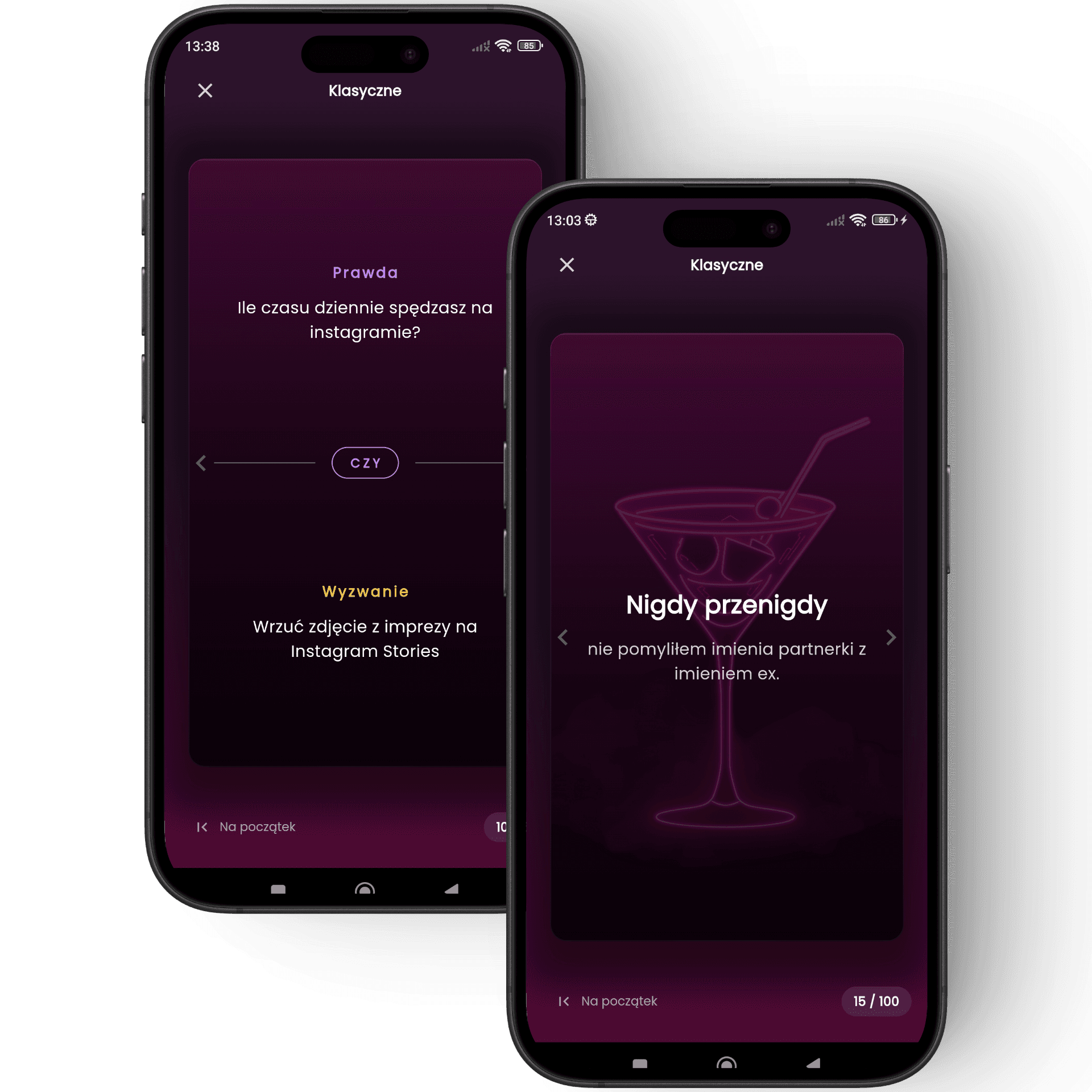 Drinkify - gra imprezowa wyświetlona na ekranie telefonu z kartami do zabawy